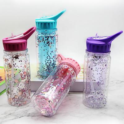 China Sustainable BPA FREE Double Wall Fruit Plastic Cup With Sippy Filter For New Year Gift Shiny Spiy Bottle for sale