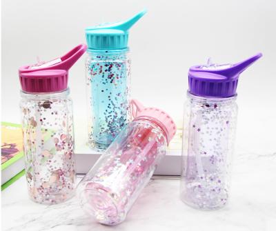 China Large Portable Twinkle Viable Pentagram Straight Tube Sealed Children's Plastic Cold Water Bottle for sale