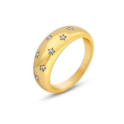 China Fashionable French Retro À LA MODE Ring Stainless Steel Gypsophila Zircon Ring 18K Gold Jewelry for sale