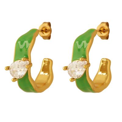 China FASHIONABLE Niche Design Enamel Inlaid Zircon Earrings High Temperament Sense Of Earrings Stainless Steel Brass Material Geometric Jewelry for sale