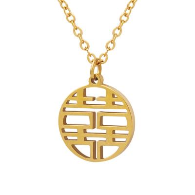 China FASHIONABLE Chinese Character Hi Ethnic Chinese Style Happiness Style Necklace Brand Design Clavicle Chain Stainless Steel Hollow Pendant Jewelry for sale