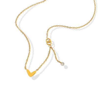 China TRENDY Korean Cute Peach Heart Necklace Tassel With Diamond Pendant Necklace 18K Gold Jewelry Stainless Steel Jewelry for sale