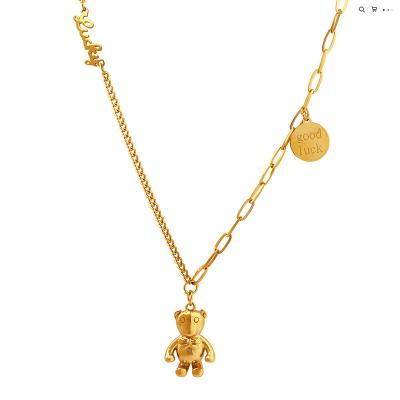 China FASHIONABLE Cute English Letter Bear Design Sense Pendant Clavicle Chains Stainless Steel Jewelry for sale