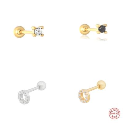 China FASHION Trendy S925 Silver Stud Earrings with Diamond-encrusted 4-Prong Arrangement, Great for Ear Ins Style O-Shape Piercings, Highly Popular I for sale