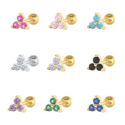 China FASHIONABLE Mini Ear Bone Stud Earrings S925 Sterling Silver Geometric Triangle Inlay Diamond Colorful Threaded Spike Earrings - popular for sale