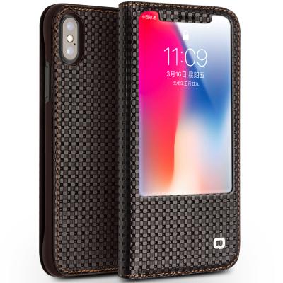 China 2018 QIALINO Smart Window View Flip Case Luxury Luxury Genuine Leather Cover For iPhone X Leather Smart Case for sale