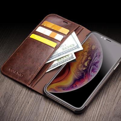 China QIALINO Ultra Thin Luxury Custom Handmade Genuine Leather Phone Wallet Case For iPhone XS Max for sale