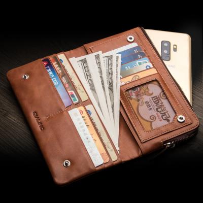 China Quality Ultra Thin Universal Brand QIALINO Genuine Leather Men Grab Wallet Purse Handbag Card Slots, Money Zipper Pouch Bag for sale