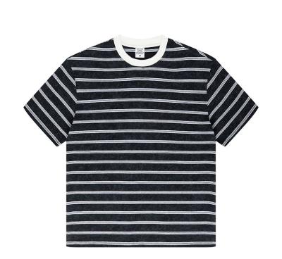 China 280gsm Cotton Acid Wash Custom Heavy T-shirt Anti-Shrink T-shirt White Vintage T-shirt Washed Striped Tee for sale