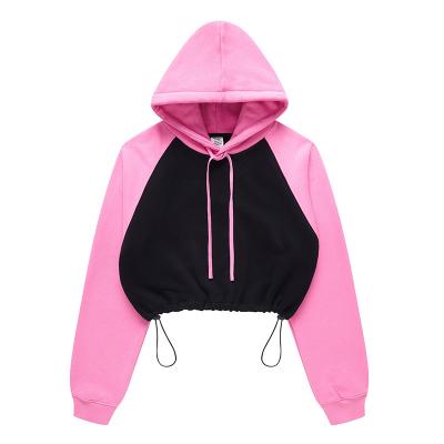 China 2023 hot sale Anti-wrinkle cotton hoodie youth women fashion color shoulder short retractable hoodie for sale