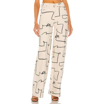 China OEM QUICK DRY Cotton High Rise Twill All Over Printing Wide Leg Pants Women for sale