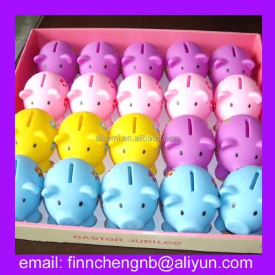 China Saving money pink or blue vinyl body color piggy bank, personalized plastic piggy bank, kids play plastic cow piggy banks for sale