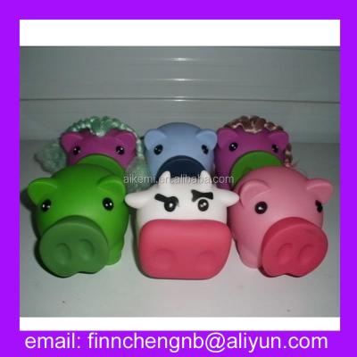 China Eco-friendly nice quality purple body pig with hair piggy bank, plastic piggy bank, kids plastic piggy banks for sale