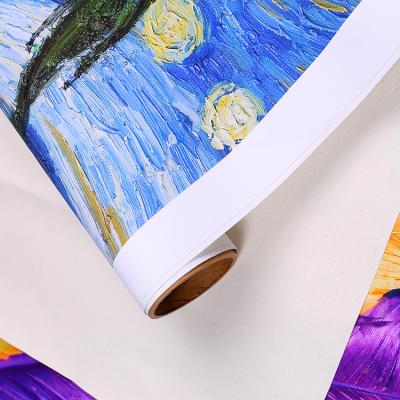 China Inkjet Printing New Gloss Polyester Cotton Solvent Canvas Wide Format White Inkjet Canvas Roll for sale