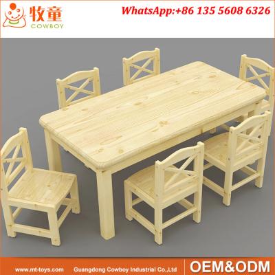 China High quality early childhood classroom furniture supplies kids wooden 6 seats rectangle table for sale