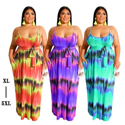 China Viable plus size women sexy tie dye print slip dress with belt lounge wear maxi dresses women clothing wholesale for sale