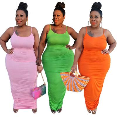 China Viable 2022 Summer Plus Size Women Dresses Solid Color 5XL Suspender Dresses Sexy Plus Size Maxi Dresses for sale