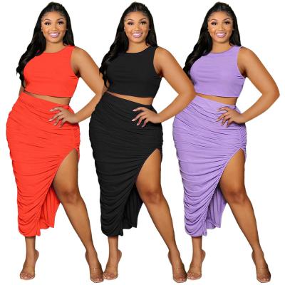 China 2022 summer viable new plus size 4XL women's invest casual two-piece set casual pleated skirt suits high quality for sale