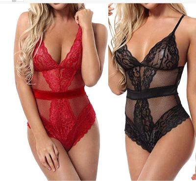 China Hot New Sexy Women's Cutout Sexy Nightgown Sheer Mesh Lace Backless Bodysuit Romantic One-Piece Lingerie Underwear for sale