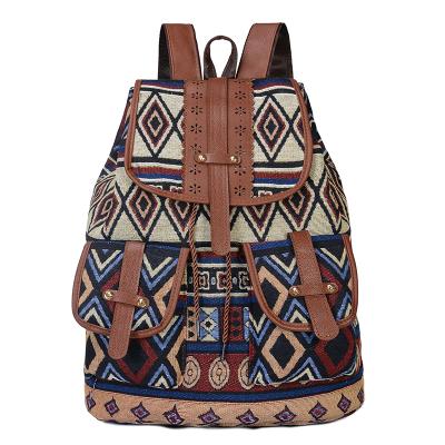 China Wholesale Outdoor Folk Style Tattoo Fashion Colorful Canvas School Bag Custom Backpack For Girls for sale