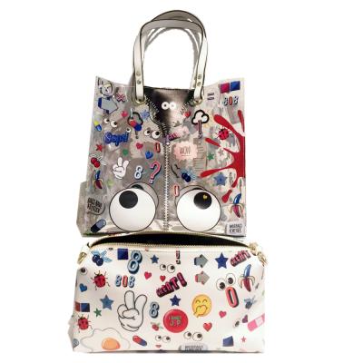 China High End Water Resistant 2PCS SET Tote Handbags Travel Big Eye Printed Shoulder Bag EYE THEME Tote Bag for sale