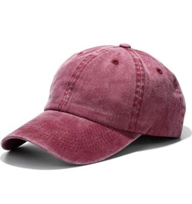 China Baseball Cap Vintage Adjustable Dad Hat Washed Distressed Twill Cotton Men Women Burgundy 6-panel Hat 100% Cotton Plain  for sale