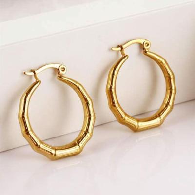 China Non Tarnish Wholesale Large Bamboo Chunky Hoop Jewelry Fashion Jewelry 18k Gold Plated Stainless Steel Stud Earrings For Women for sale