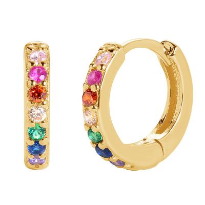 China High Quality 925 Sterling Silver Jewelry Gold Plated Colorful CZ Rainbow Huggie Circle 925 Sterling Silver Stud Earrings For Women for sale