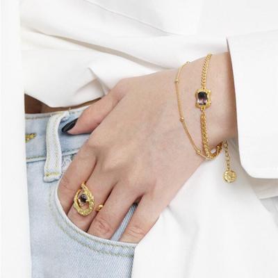 China High Quality Jewelry 925 Sterling Silver Gold Plated Crystal Gemstone Chunky Bead Cuban Chain 925 Sterling Silver Bracelets For Women for sale