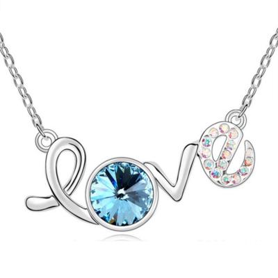 China Non Tarnish Fashion Jewelry Love Letter Pendant Birthstone Crystal Necklace For Women for sale