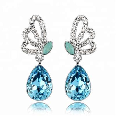 China Tarnish Free Jewelry Designer Inspired Jewelry Teardrop Butterfly Wing Korean Crystal Earrings Women for sale