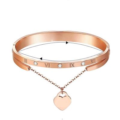 China Wholesale Screw Love Heart Lead Free Gold Plated Crystal Bangle Bracelet for sale