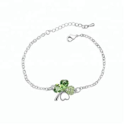 China Lead Free Alloy Accessories Designer Crystal Green Four Hearts Leaf Charm Clover Bracelets Women for sale