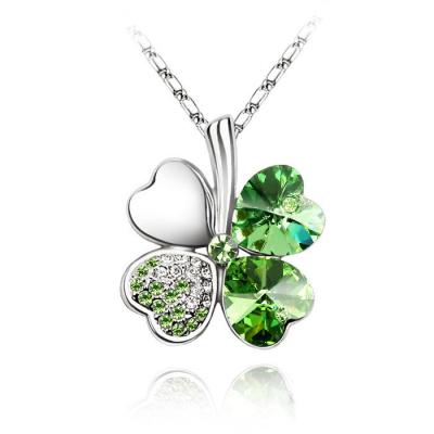 China CLASSIC Fashion Jewelry Gold Plated Four Heart Leaf Clover Crystal Necklace Pendant For Women for sale