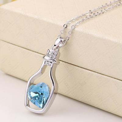 China Lead Free Nickel Free Bottle Glass Wish Crystal Love Heart Pendant Necklaces For Women for sale