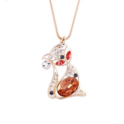 China Tarnish Free Jewelry Gold Plated Big Cat Pendant Crystal Long Jewelry 18k Sweater Necklace For Women for sale