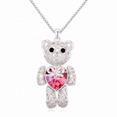 China Non Tarnish Jewelry Gold Plated Jewelry Fashion Long Crystal Love Heart CZ Bling Teddy Bear Necklaces For Women for sale