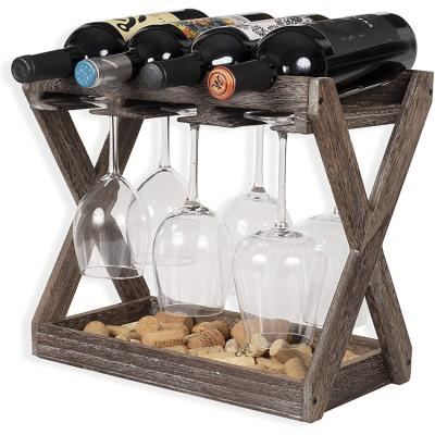 China Sustainable Solid Wood Wooden Wine Glass Small Wine Rack With Glass Rack for sale