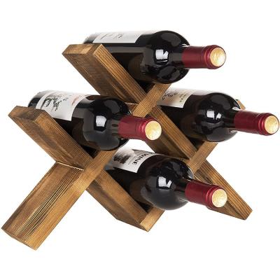 China Customized Sustainable 4 Bottle Rustic Brown Wine Style Wooden Wine Rack Countertops for sale