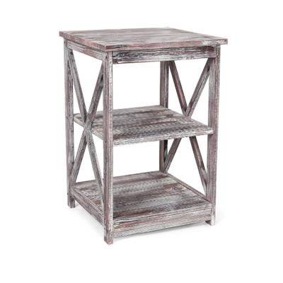 China Custom Country Style Handmade Paulownia Rustic Solid Wood Gray Wooden Side Table for sale