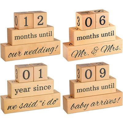 China Custom Europe Wedding Countdown Baby Has Arrived Birthday Block Wooden Milestone Building Blocks for sale