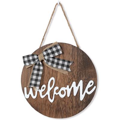 China Europe Rustic Brown Outdoor Hanging Front Porch Decor Wooden Hangers Welcome Sign for sale