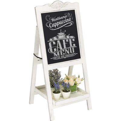 China Large Retro Style Articles White Freestanding Easel Message Board Wrapping Blackboard Wood Frame for sale