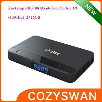 China USBs HDMI Post 400 Viererkabel-Kern A9 Rk3188 1.6GHZ androide Smart Fernsehkasten-H5 802,11 b/g/n WiFi zu verkaufen