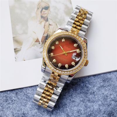 China Waterproof Luxury Dial 36MM Lady Chocolate Bezel Gold Scale Diamond ROL Mechanical Watch for sale