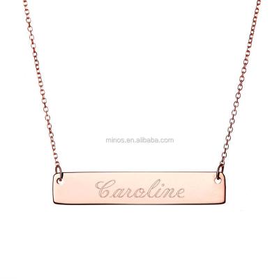 China Stainless Steel Delicacy Stainless Steel Jewelry Engraving Rose Gold Plated Bar Necklace For Women for sale