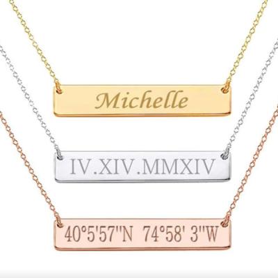 China Romantic Bar Necklace, Custom Name, Gold Bar Necklace Personalized Engraved Name for sale