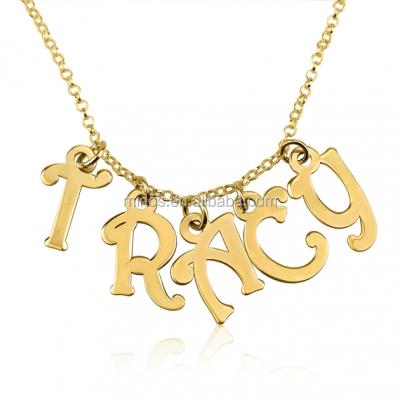 China Gold Plated Stainless Steel Fancy Letter Name Necklace, 24k Gold Plated Charm Name Necklace for sale