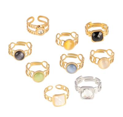 China Vintage 18K Vintage Friend Metal Rings Summer Stainless Steel Gold Plated Colorful Stone Rings For Women for sale