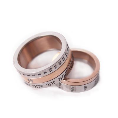 China Beautiful Diamond Couple Rings Rotatable Date Fashion Ring Stainless Steel Stainless Steel Rings for sale